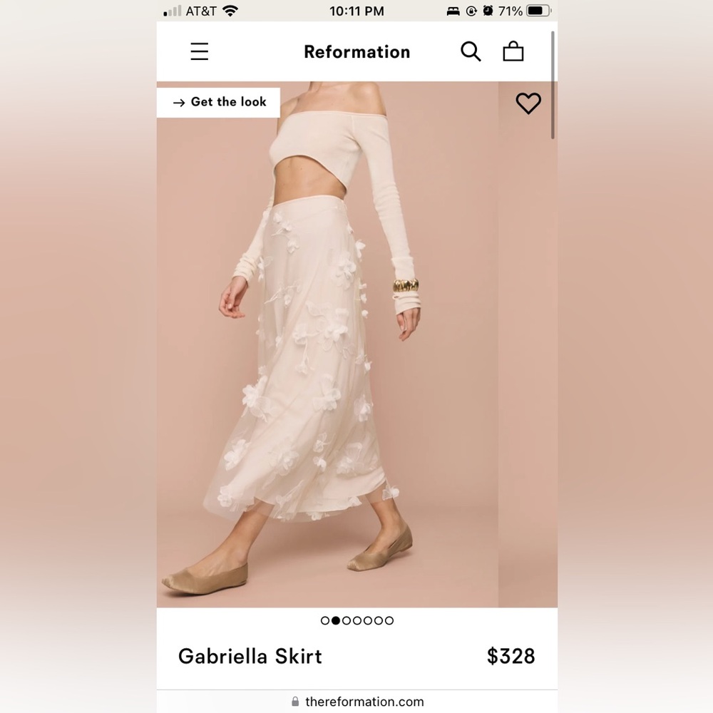 Reformation Gabriella Skirt in Cream with Floral Accents